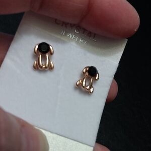 Gold tone crystal puppy dog earrings